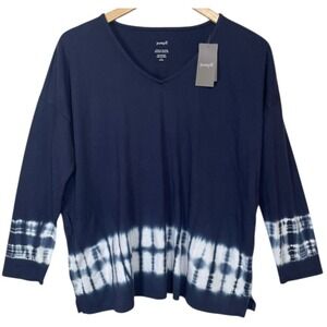 New Pure J Jill V-Neck Tee Women Sz PS Blue Tie-Dyed Relaxed Preppy Nautical